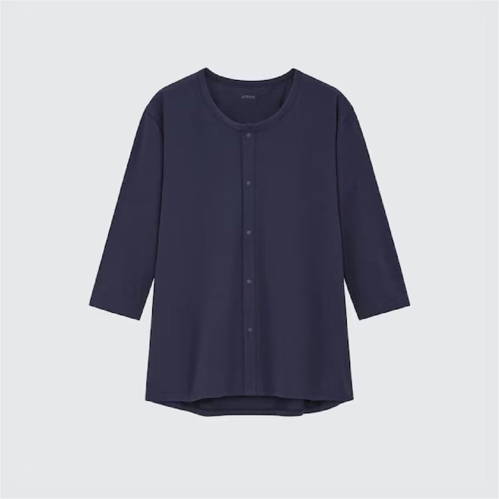 UNIQLO AIRism Front-Open Crew Neck 3/4 sleeves T-Shirt men size M